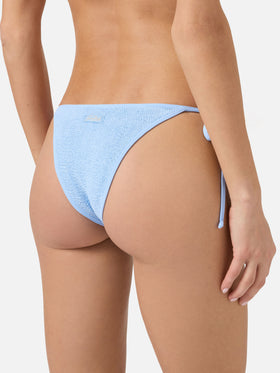 Marielle String brazilian bikini bottoms in light blue crinkle fabric