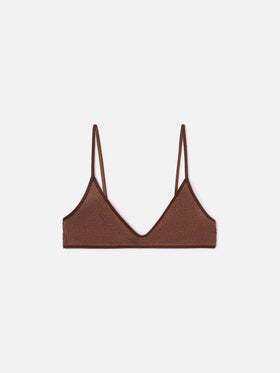 Paloma String-Bralette-Bikinioberteil aus braunem Crinkle-Stoff 