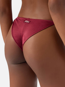 Marielle Plate brazilian bikini bottoms in burgundy glossy-finish fabric