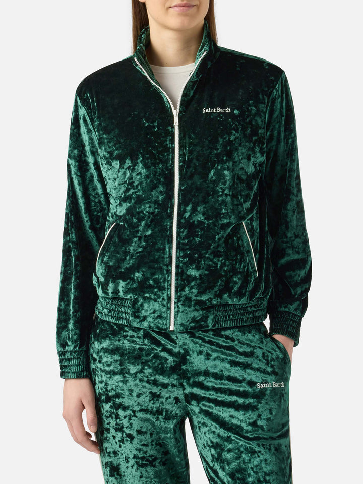 Miriam green chenille sweatshirt with embroidery