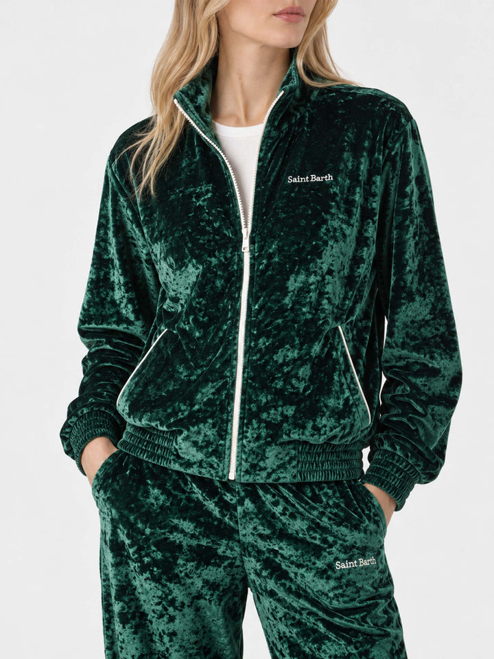 Miriam grünes Chenille-Sweatshirt mit Stickerei 