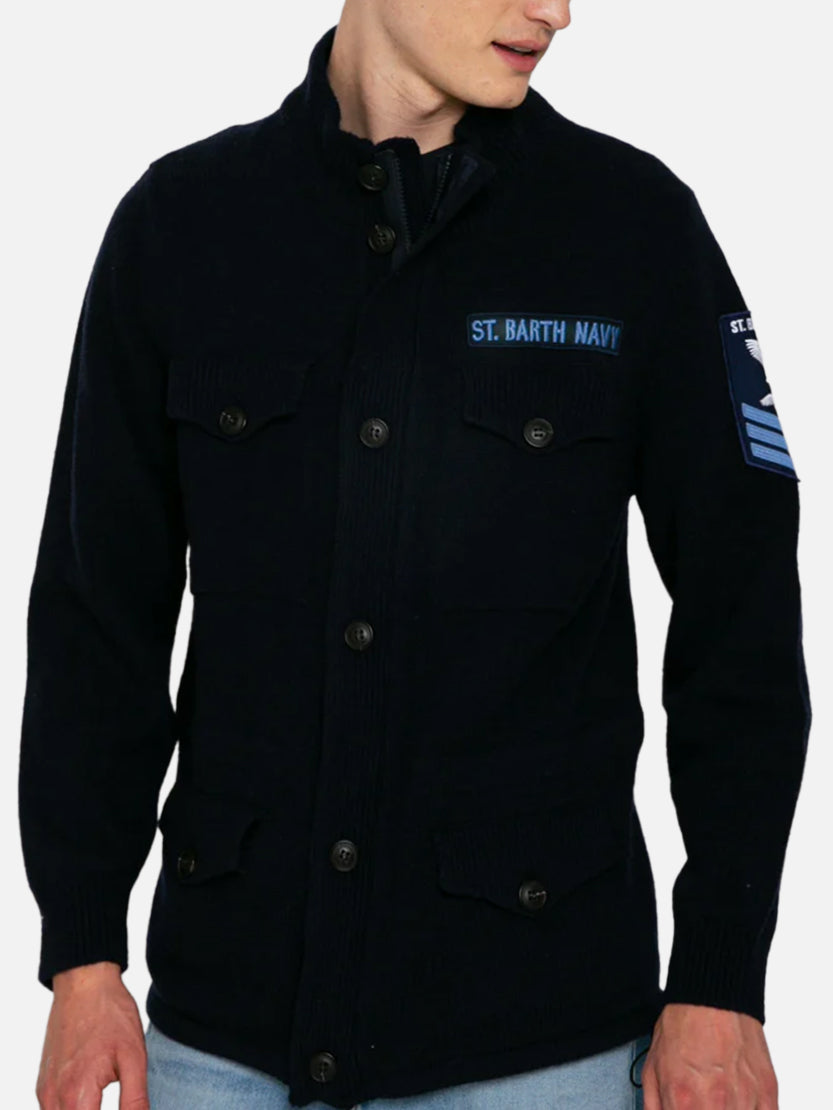 Knitted field jacket with patch