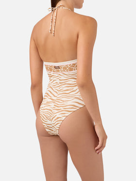 Maillot de bain une pièce Meryem avec imprimé animalier zèbre marron 