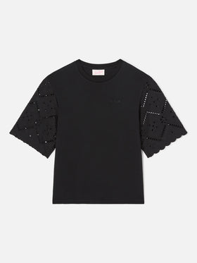 T-shirt Maisa nera con maniche in sangallo e ricamo St. Barth
