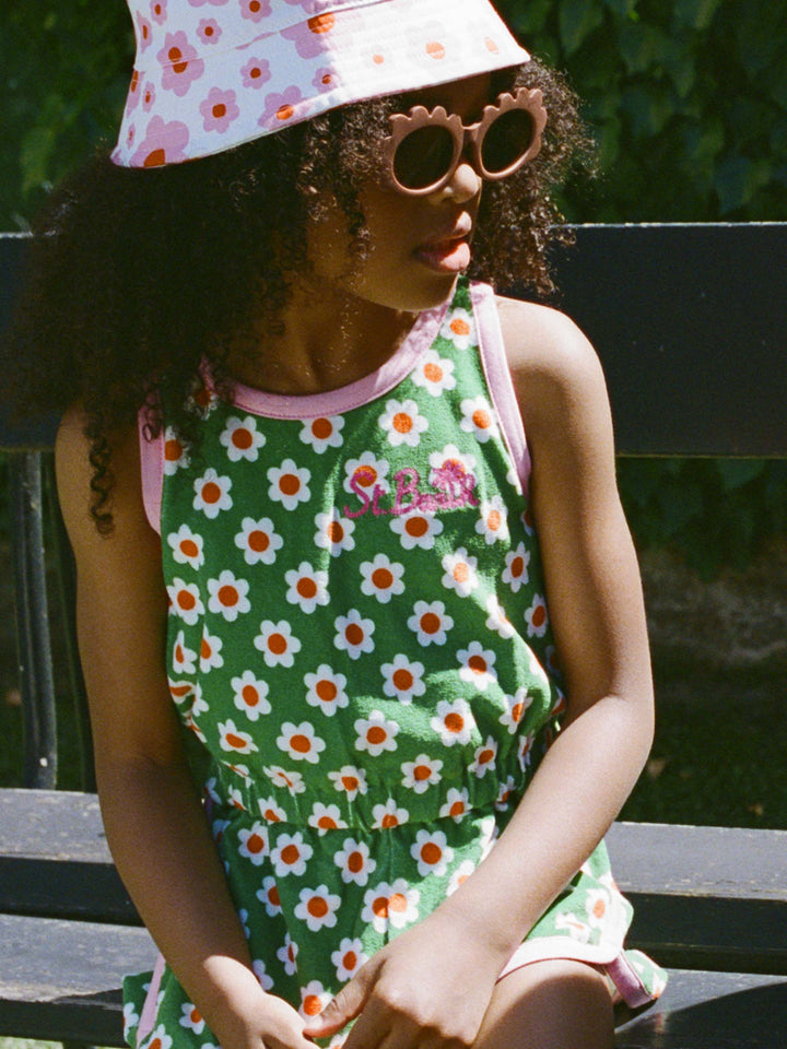 Sombrero bucket de algodón con bordado frontal y estampado floral 
