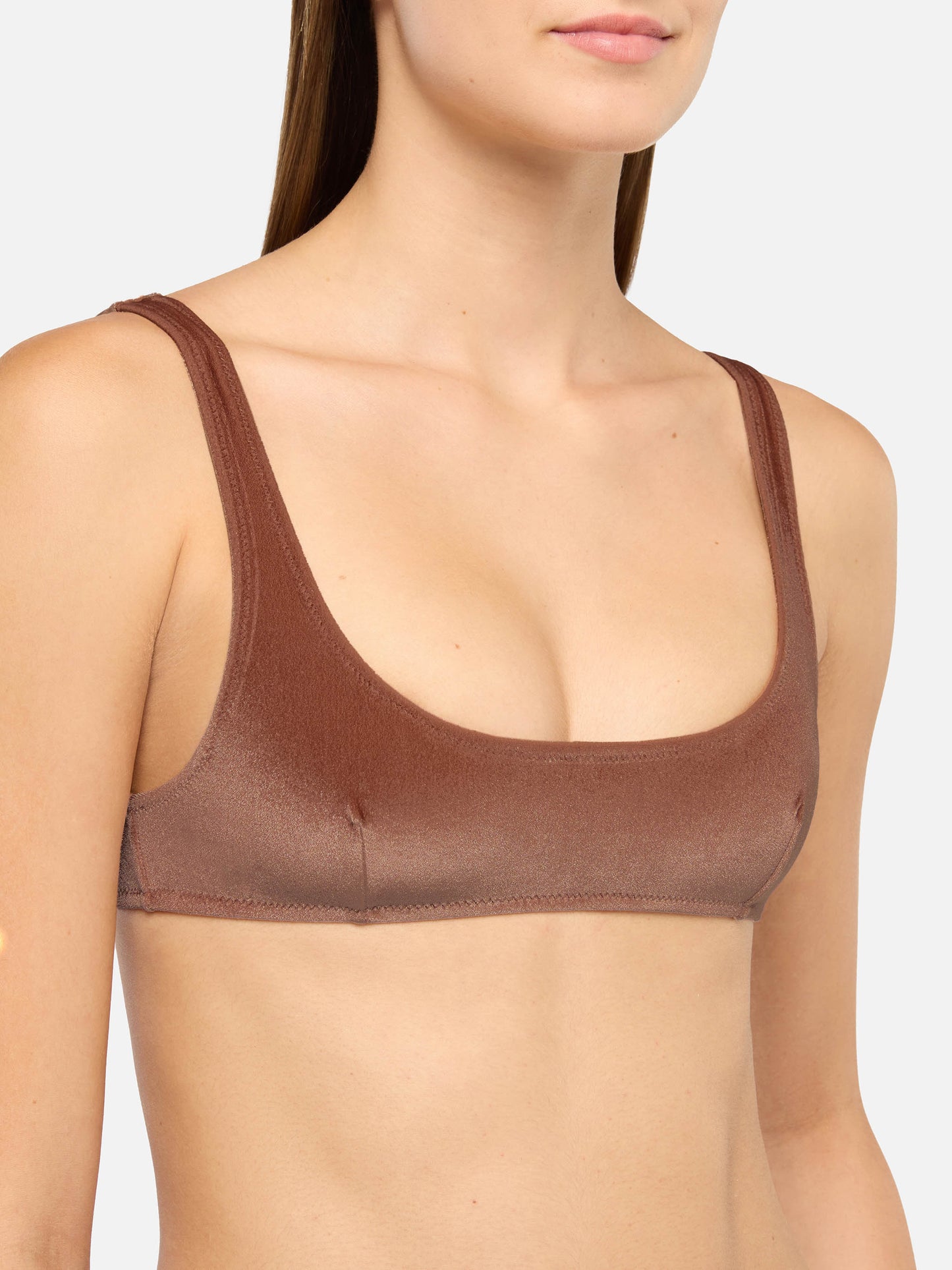 Naima top a bralette classico in velluto marrone cammello