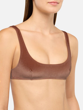 Naomi camel brown velvet cheeky swim briefs - Naima camel brown velvet classic bralette top
