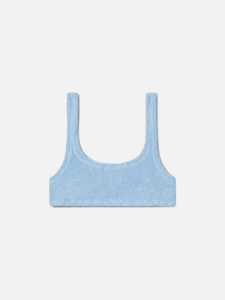 Top de bikini bralette Naima en tejido crinkle azul claro 