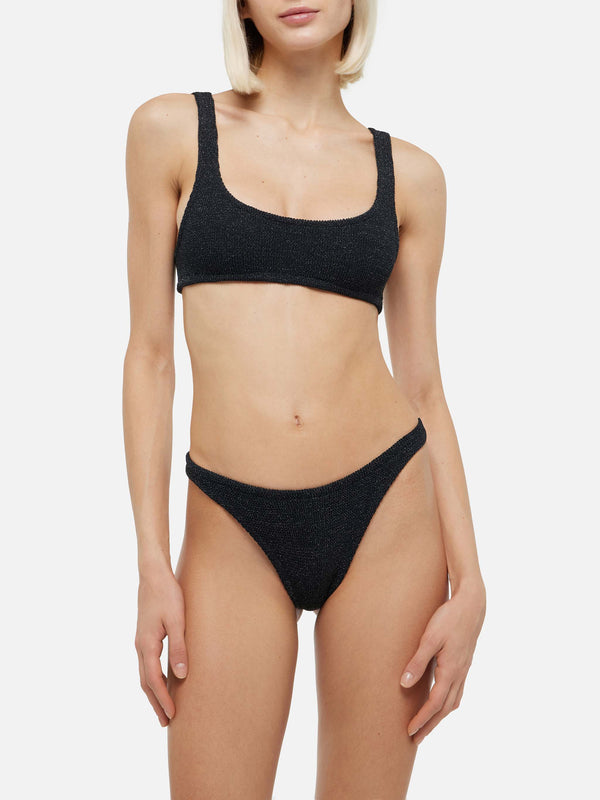 Elise classic black crinkle lurex swim briefs - Naima black lurex crinkle classic bralette top