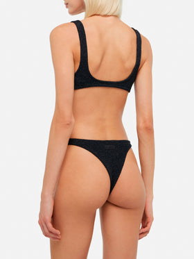Naima crinkle classico top a bralette lurex nero - Elise slip mare classico in crinkle lurex nero