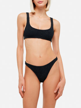 Naima crinkle classico top a bralette lurex nero - Elise slip mare classico in crinkle lurex nero