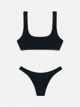 Naima crinkle classico top a bralette lurex nero - Elise slip mare classico in crinkle lurex nero