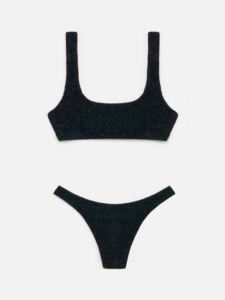 Naima crinkle classico top a bralette lurex nero - Elise slip mare classico in crinkle lurex nero
