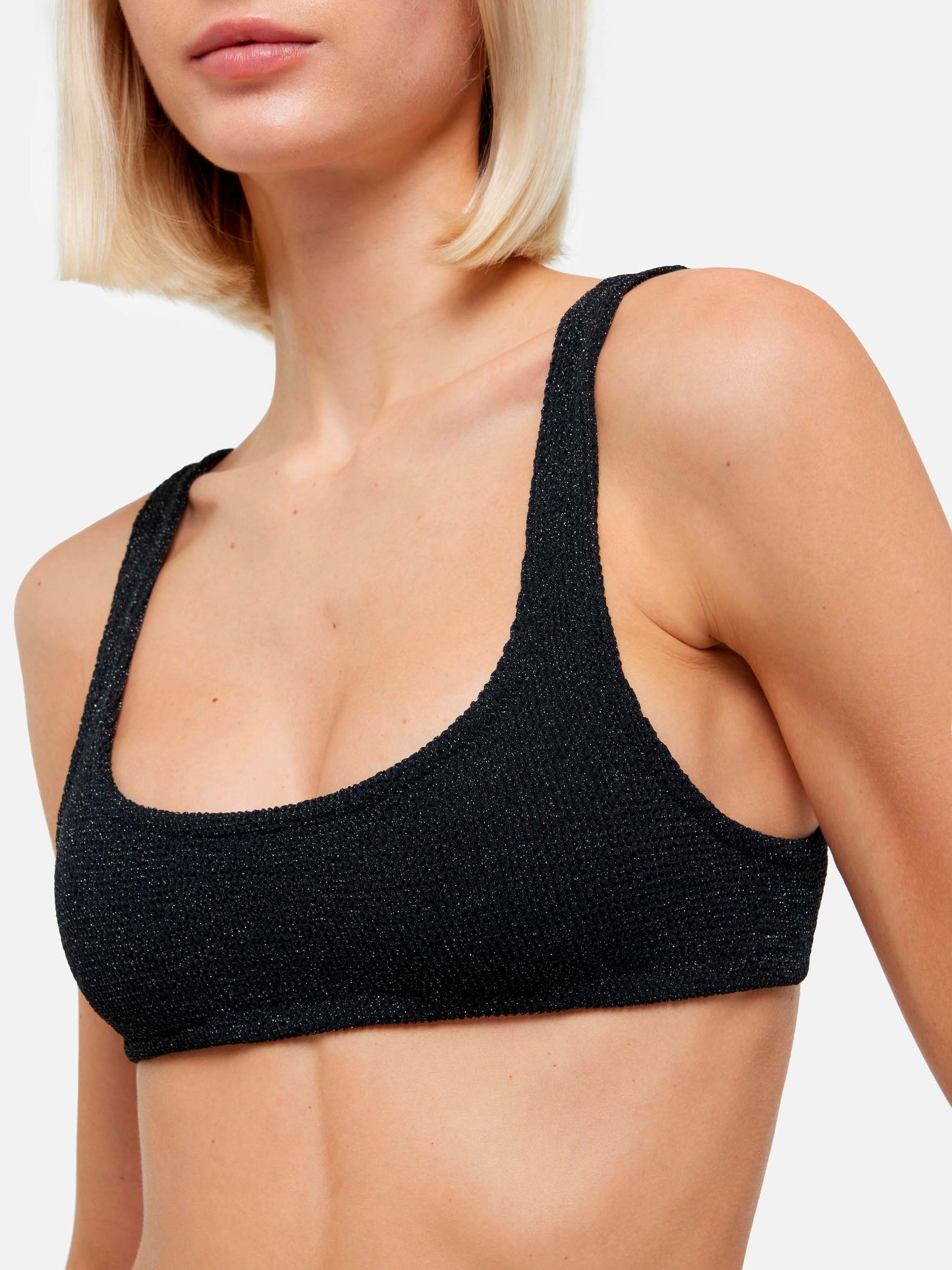 Naima crinkle classico top a bralette lurex nero - Elise slip mare classico in crinkle lurex nero