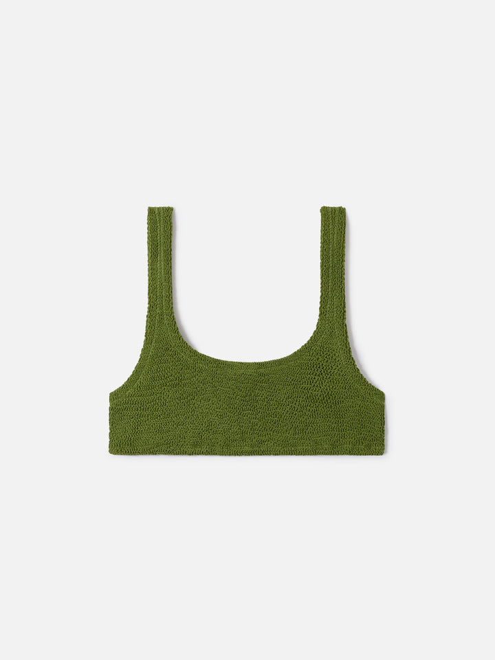 Top bikini Naima bralette in tessuto crinkle verde militare