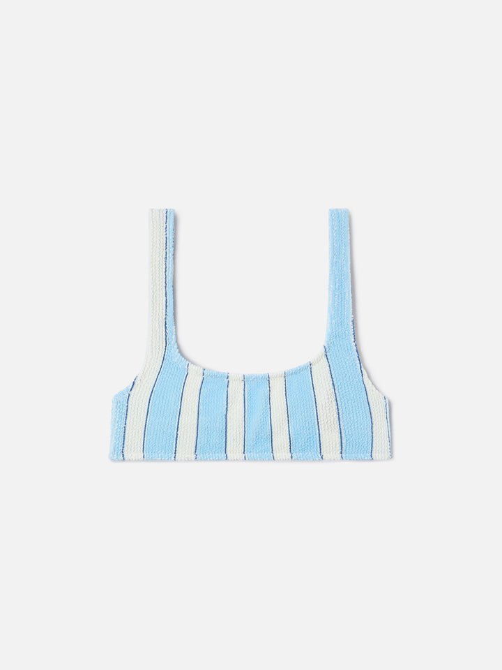 Top bikini Naima bralette in tessuto crinkle a righe azzurre
