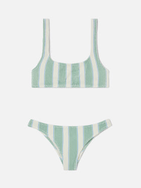 Naima Elise green striped crinkle bikini