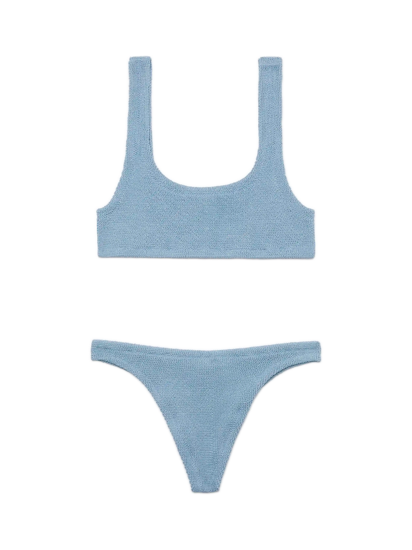 Naomi, Avioblauer Lurex Crinkle Cheeky Badeslip - Naima, Avioblauer Lurex Crinkle Classic Bralette Top