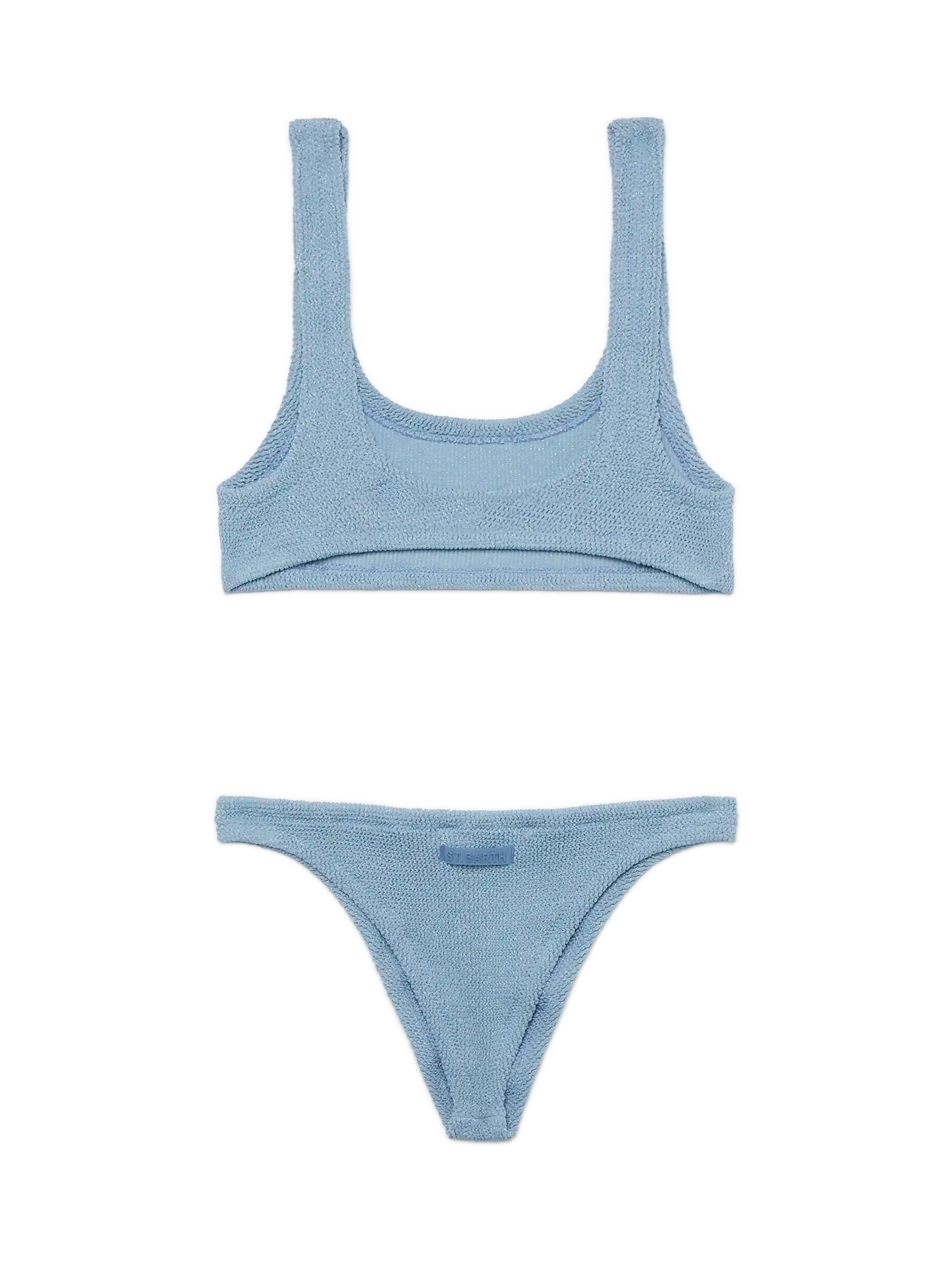 Naomi, Avioblauer Lurex Crinkle Cheeky Badeslip - Naima, Avioblauer Lurex Crinkle Classic Bralette Top