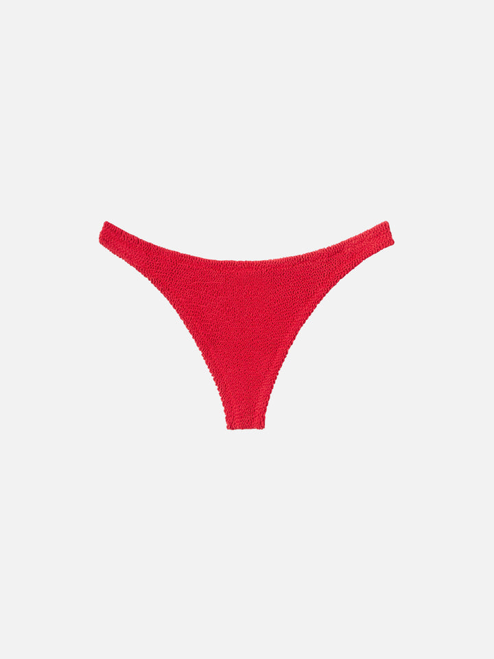 Naomi, roter Crinkle-Badeslip, frech – Naima, rotes Crinkle-Bralette-Oberteil, klassisch