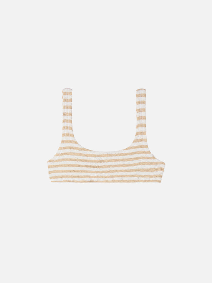 Naima crinkle bralette top with beige striped print