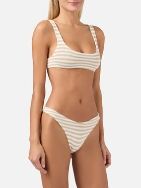 Crinkle bralette bikini Naima Elise in beige striped print