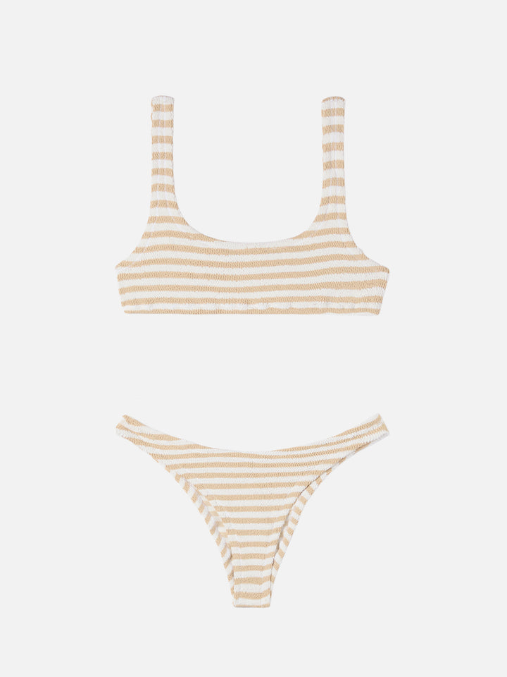 Crinkle bralette bikini Naima Elise in beige striped print