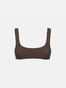 Femme haut de bikini brassière froissé classique marron Naima 