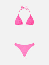 Woman ruffled fluo pink triangle bikini Nilly Nalu