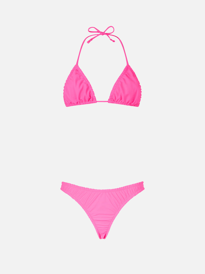 Woman ruffled fluo pink triangle bikini Nilly Nalu