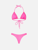 Woman ruffled fluo pink triangle bikini Nilly Nalu