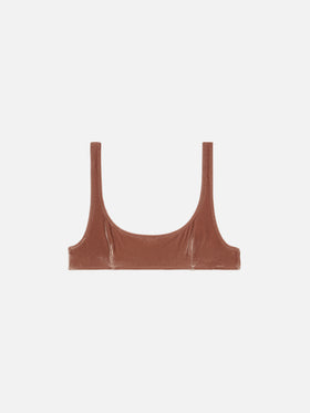 Naima top a bralette classico in velluto marrone cammello