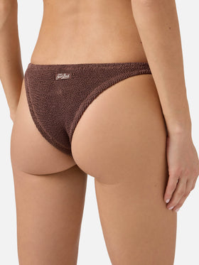 Naomi brazilian bikini bottoms in brown crinkle fabric