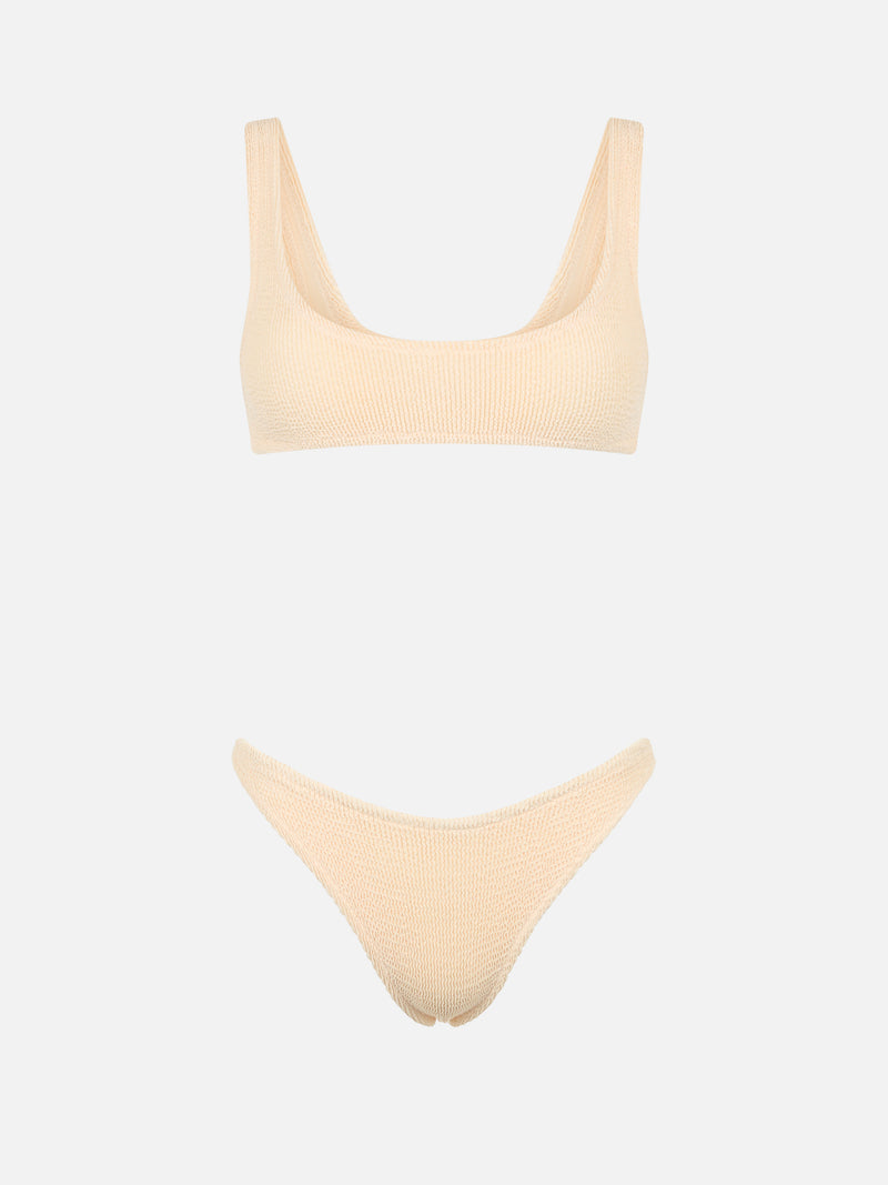 Beigefarbener klassischer Crinkle-Bralette-Bikini für Damen Naima Naomi