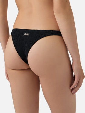 Naomi brazilian bikini bottoms in black crinkle fabric