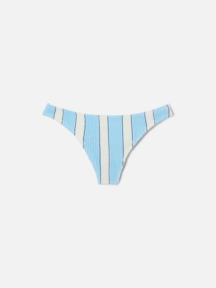 Slip mare Naomi modello brasiliana in tessuto crinkle a righe azzurre e bianche
