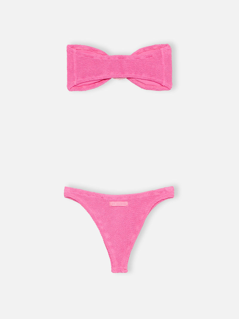 Bikini da donna a fascia rosa crinkle Yulia Naomi