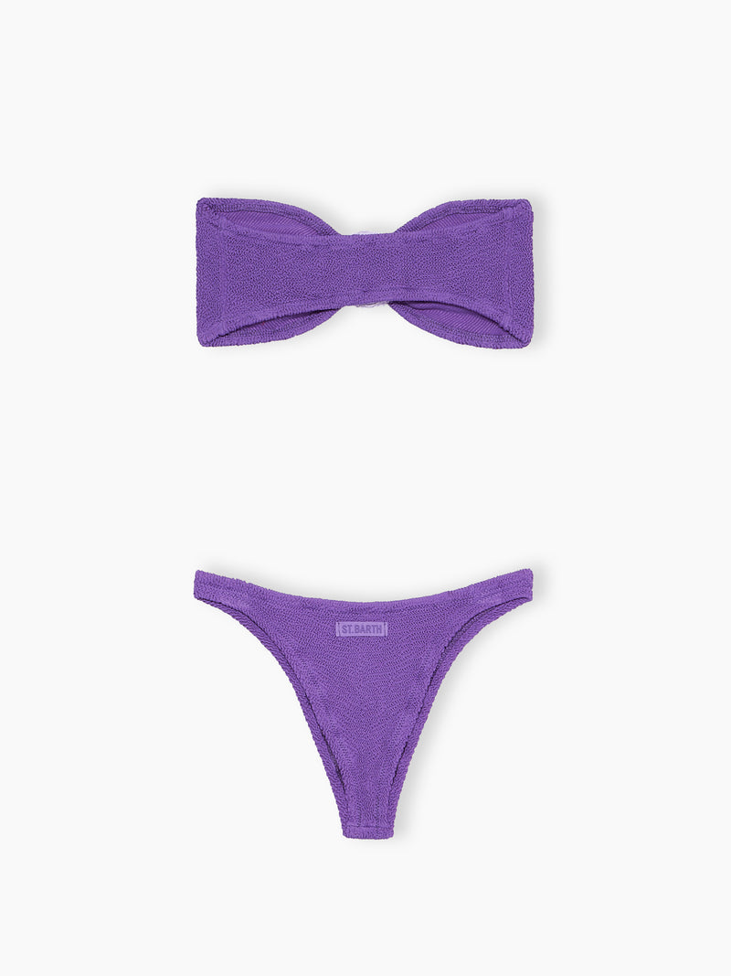 Woman purple crinkle bandeau bikini Yulia Naomi