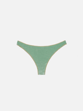 Naomi sage green velvet cheeky swim briefs with gold piping - MC2 Saint Barth