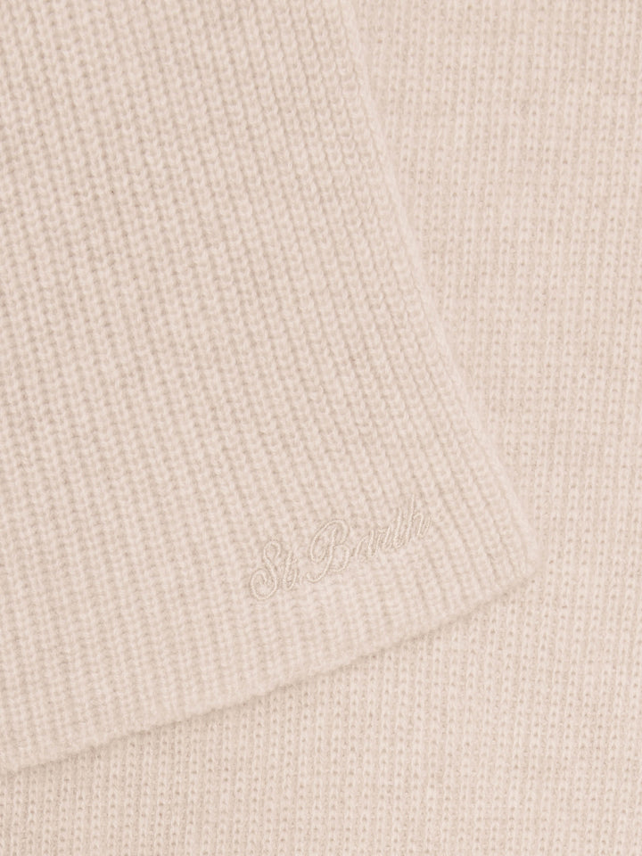 Écharpe à capuche Nell en cachemire beige avec broderie logo 