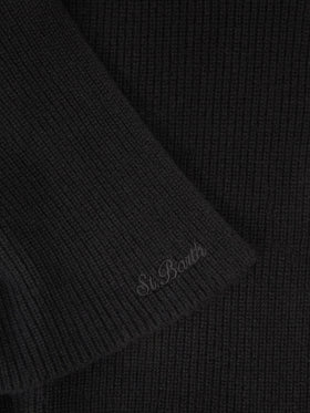 Bufanda con capucha de cachemira Black Nell con bordado del logo 