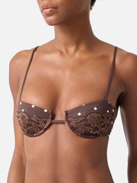 Nalina brown polka dot lace triangle bikini