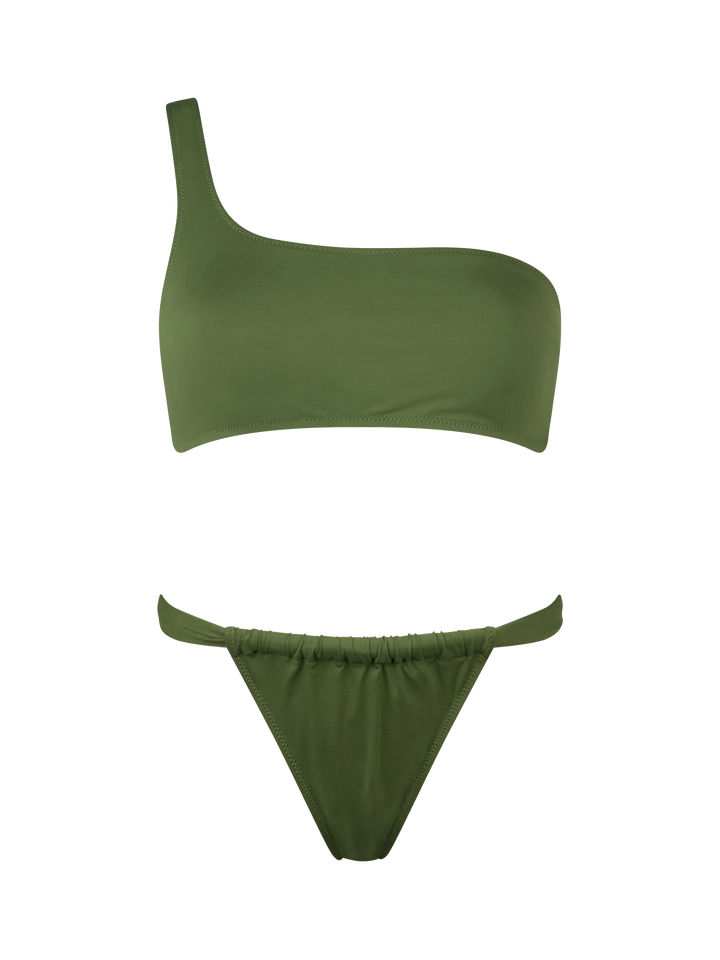 Woman military green one shoulder bralette bikini Celestine Noelle