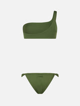 Woman military green one shoulder bralette bikini Celestine Noelle