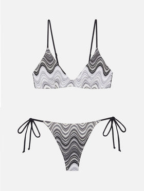 Norah slip mare cheeky marrone - Bralette scollata in maglia raschel con motivo a onde Paloma