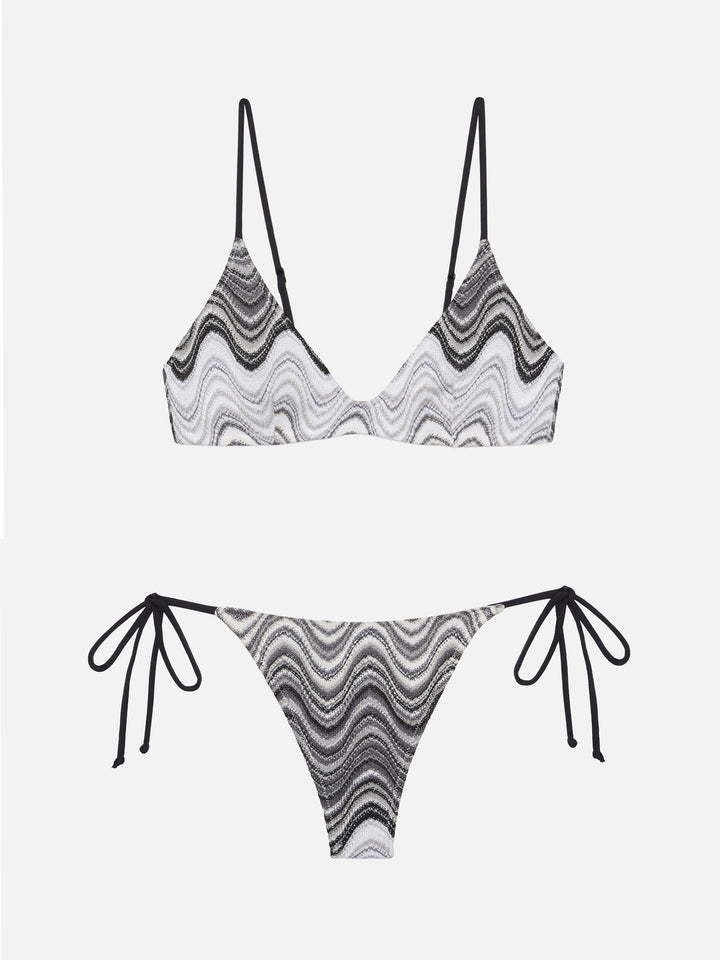 Norah slip mare cheeky marrone - Bralette scollata in maglia raschel con motivo a onde Paloma