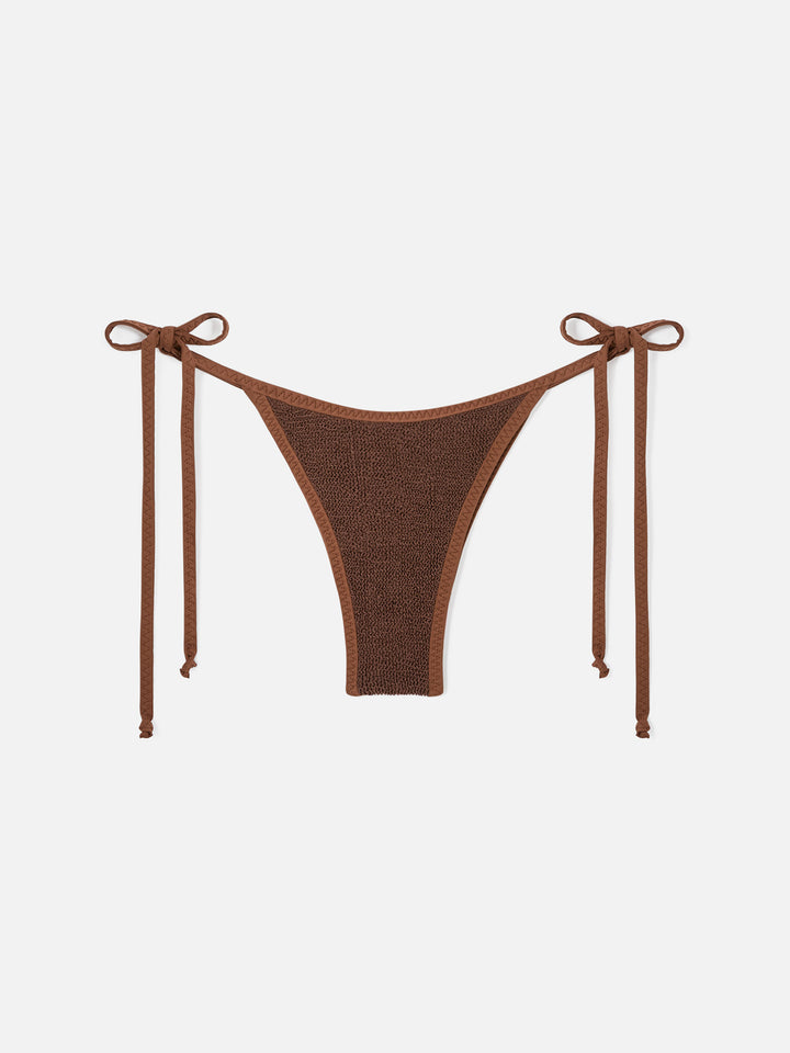 Bikini Leah Norah triangolo in tessuto crinkle marrone con piping