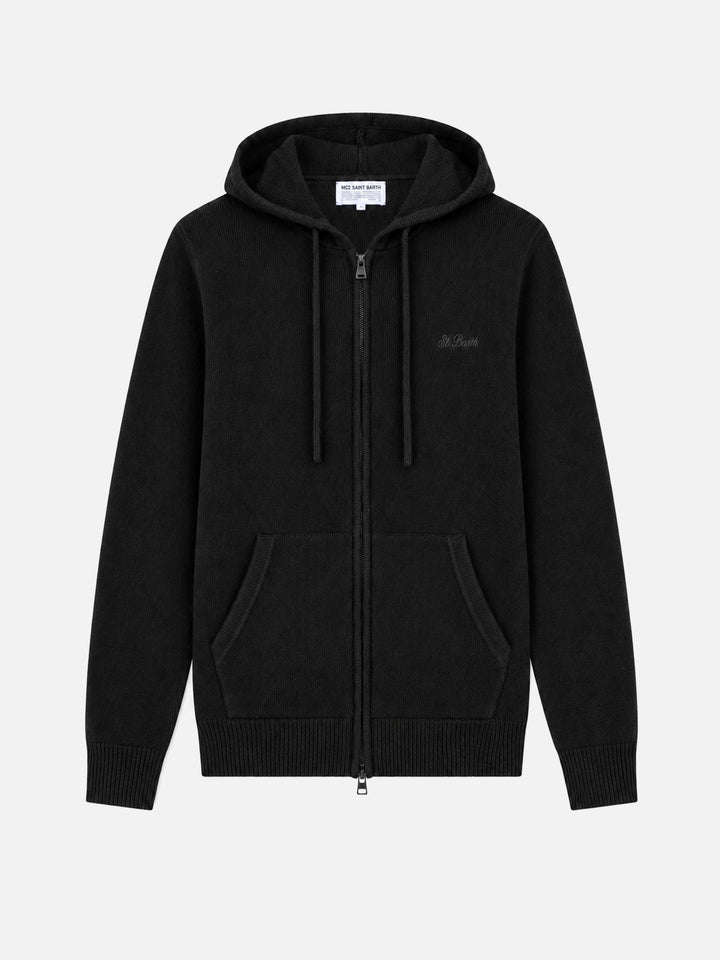 Pull à capuche en laine Notting de couleur unie noire 
