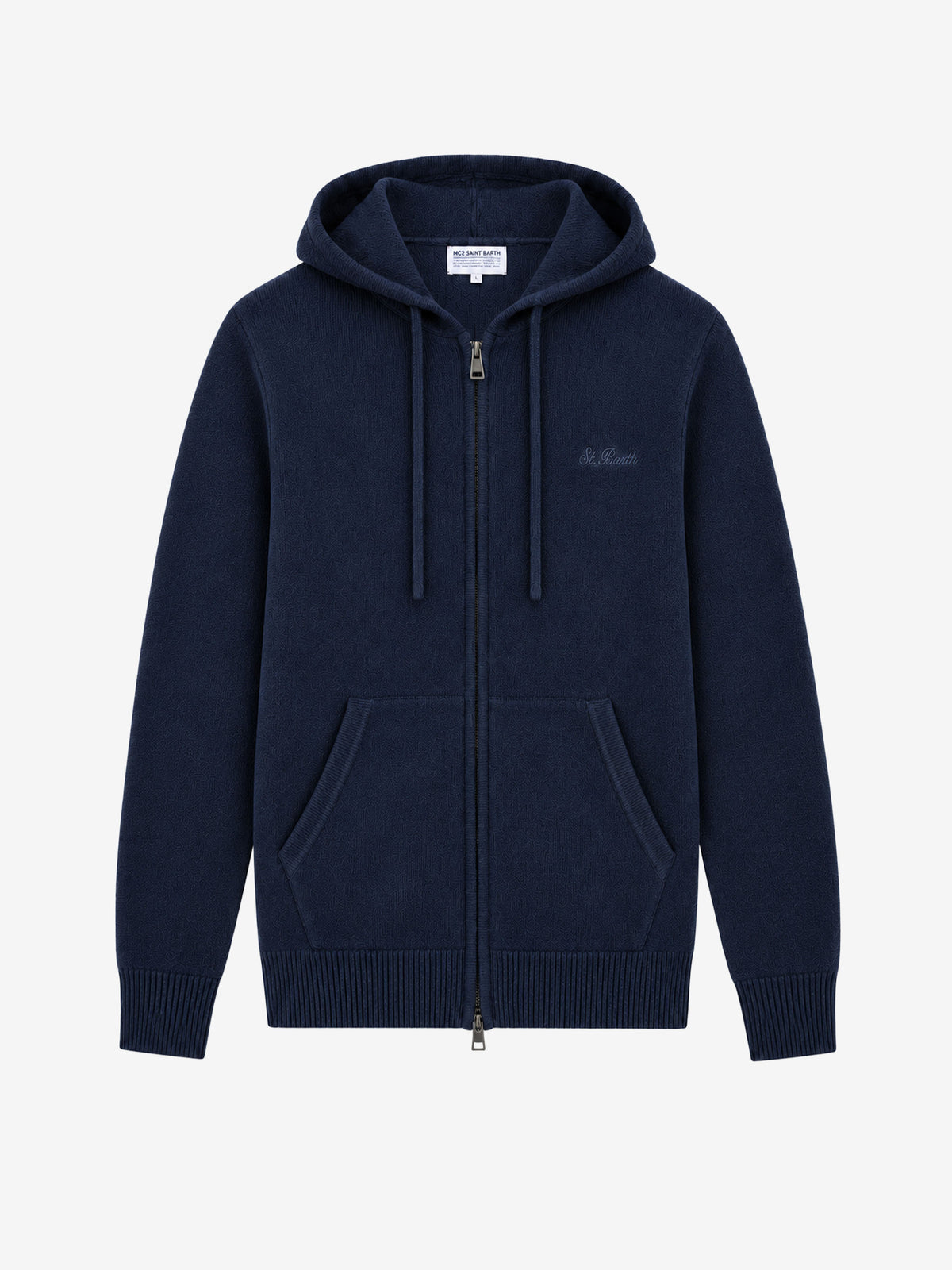 Pull à capuche en laine Notting de couleur unie bleu marine 