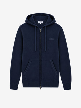 Pull à capuche en laine Notting de couleur unie bleu marine 